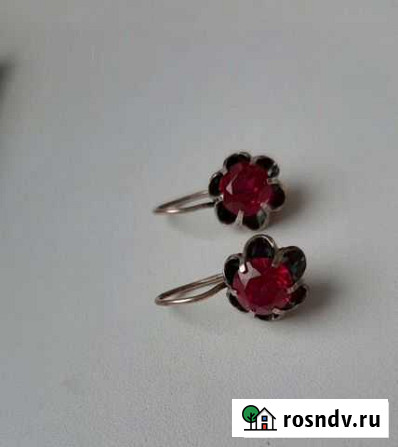 Серебряные серьги с рубином 875 Белгород - изображение 1