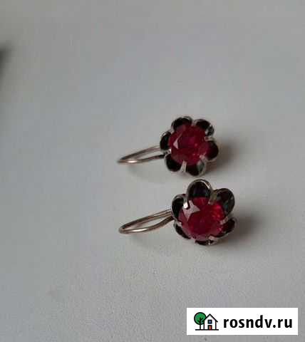 Серебряные серьги с рубином 875 Белгород - изображение 1