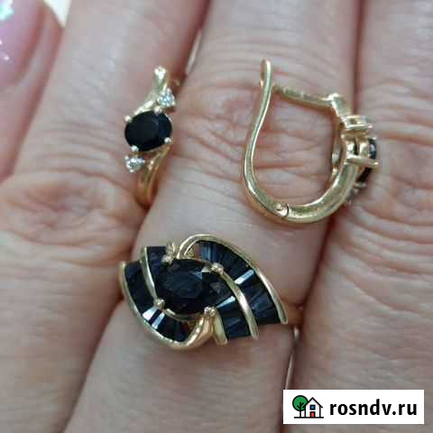 Золотой комплект с сапфирами и бриллиантами Санкт-Петербург - изображение 1