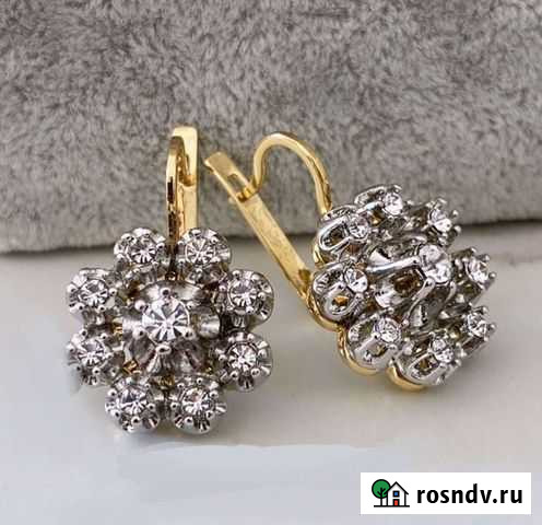 Серьги Ромашка под золото и бриллианты. Читайте оп Воронеж - изображение 1