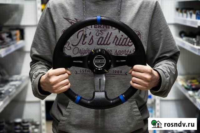 Спортивный руль Sparco N8922 с выносом Чер+Син Новосибирск - изображение 1
