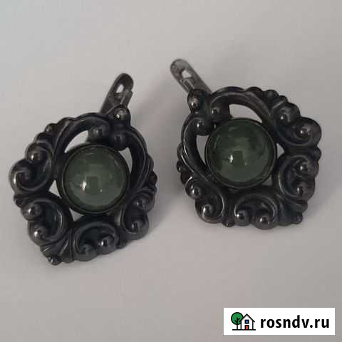 Серебряные серьги с нефритом из СССР Екатеринбург - изображение 1