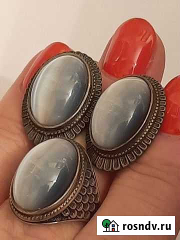 Серебряные серьги и кольцо СССР 875 хризоберилл Екатеринбург - изображение 1