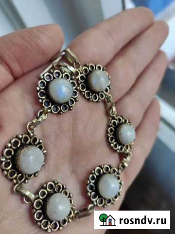 Серебряный браслет с натуральным лунным камнем Мытищи - изображение 1