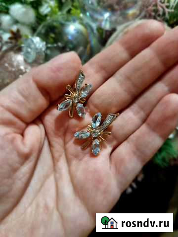 Золотые серьги с бриллиантами и топазами Ижевск - изображение 1