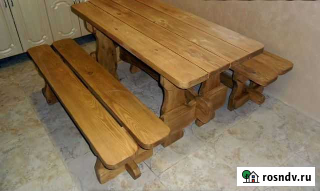 Стол с лавочками для бани или веранды из массива Самара - изображение 1