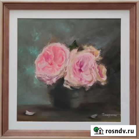 Картина маслом розы в вазе. Оформлена в раму Евпатория - изображение 1