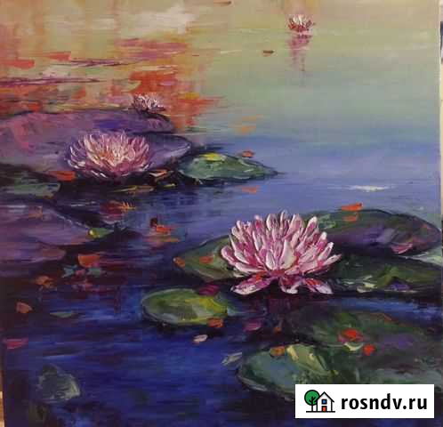Нимфеи. Картина маслом на холсте 40х40 Севастополь - изображение 1