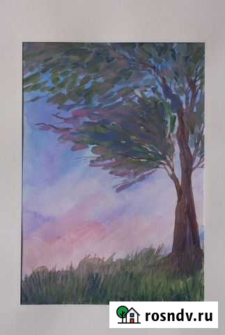 Картина акварельная А4 в раме, Весенний ветер Геленджик - изображение 1