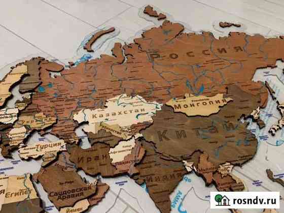 Панно из дерева, карта мира Пятигорск