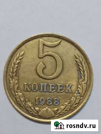 Монета 5 коп. 1988 года Брак редкий Абакан - изображение 1
