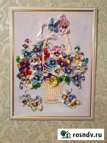 Картина из атласных лент Анютины глазки Данков - изображение 1