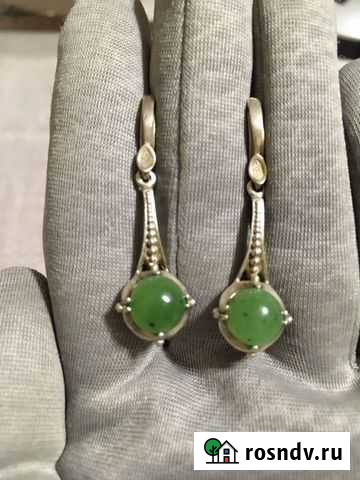 Серьги СССР нефрит мельхиор Старый Оскол - изображение 1