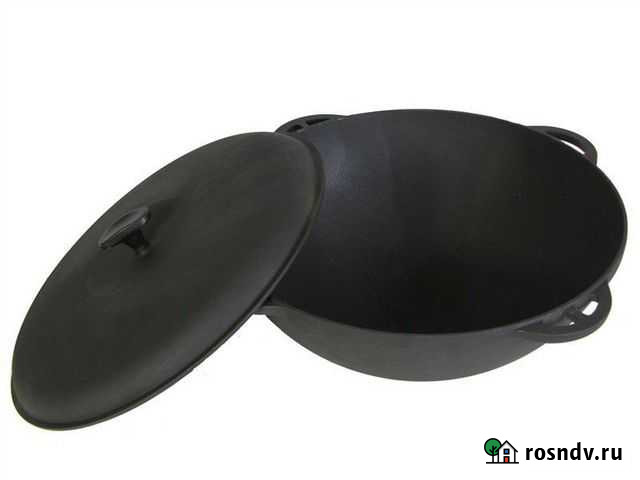 Кастрюля-казан чугун. 12л с чугун.крышкой-сковород Луга - изображение 1