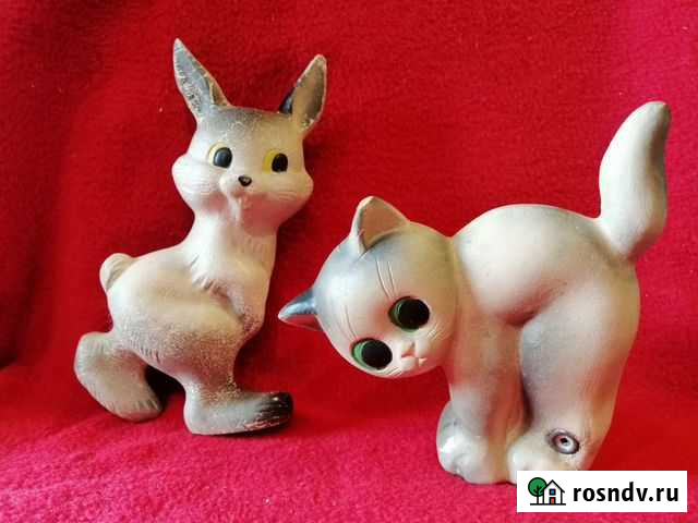 Старинные резиновые игрушки. Зайчик и котенок Бор - изображение 1