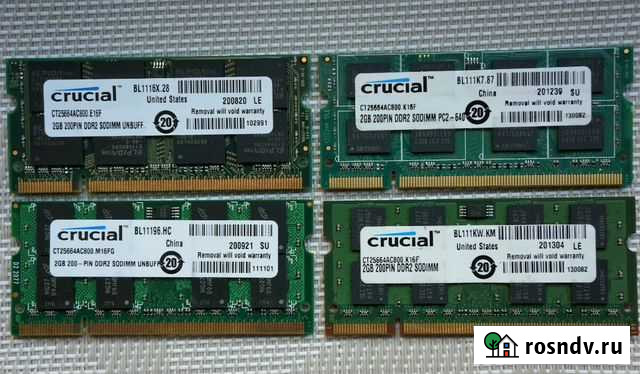 DDR2 2gb для ноутбука, Crucial, оперативная память Ростов-на-Дону - изображение 1
