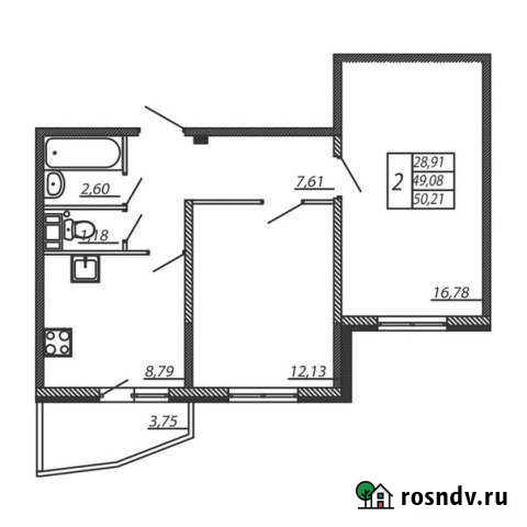 2-комнатная квартира, 50 м², 2/8 эт. на продажу в Щеглово Щеглово - изображение 1
