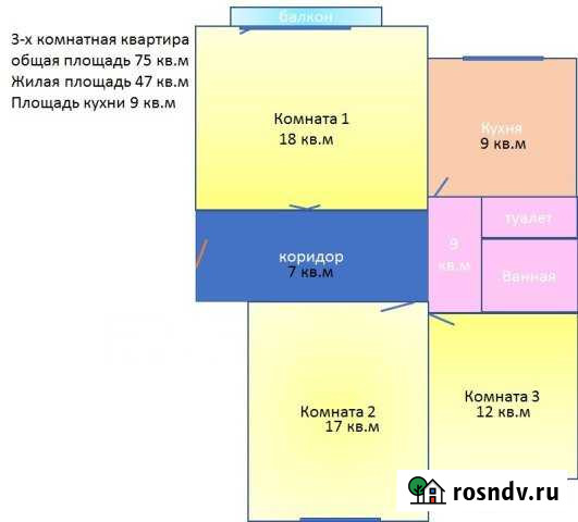 3-комнатная квартира, 75 м², 4/5 эт. на продажу в Чебаркуле Чебаркуль - изображение 1