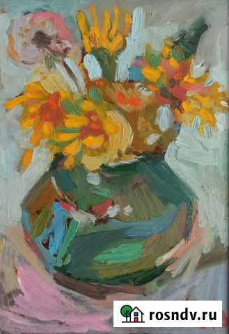 Картина. Цветы в вазе. Оргалит, масло. 21х30 Тверь - изображение 1
