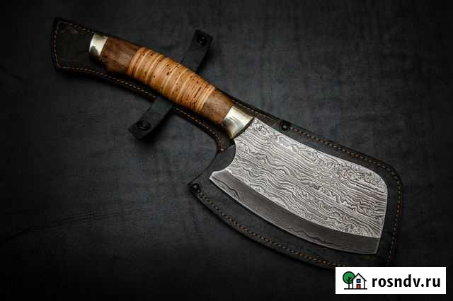 Тяпка-топорик из дамасской стали рукоять береста Железногорск - изображение 1