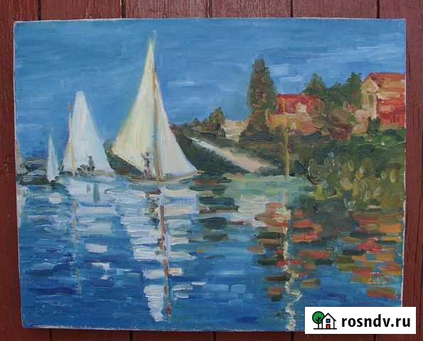 Картина яхты в заливе масло холст Долгопрудный - изображение 1