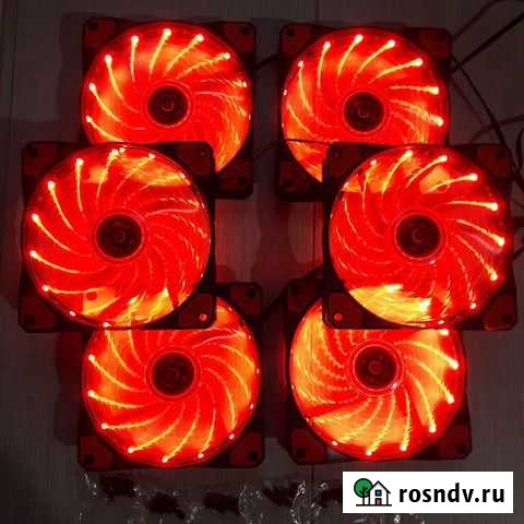 6 красных вентиляторов 120мм + крепеж Хабаровск - изображение 1