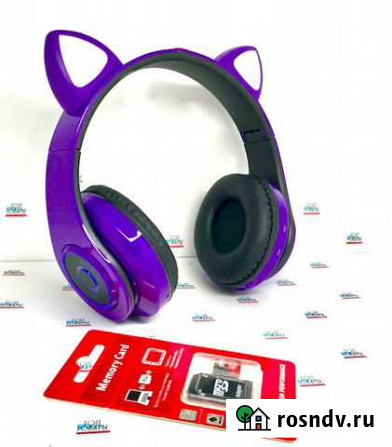 Наушники Cat Ear В39 фиолетовые с флешкой 16GB Красноярск - изображение 1
