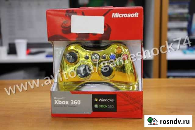 Джойстик проводной Xbox 360 Slim Золотой Аналог Челябинск - изображение 1