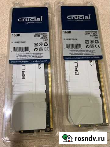 DDR4 Crucial Ballistix (BL2K16G30C15U4W) 32 gb Томск - изображение 1