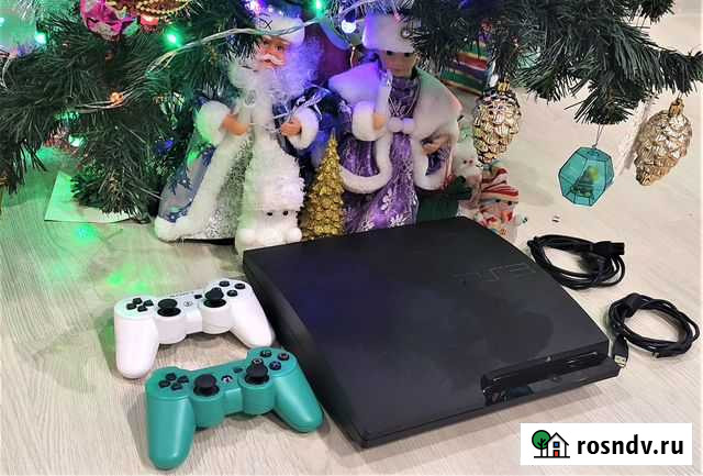 Прошитая Sony PS3 Slim 320GB, 2 геймпада + 45 игр Волгоград - изображение 1