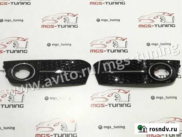 Вставки в бампер Audi A4 07-11г. стиль RS4 хром Краснодар - изображение 1