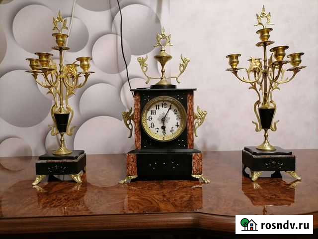 Антикварный каминный набор. Часы с канделябрами Зима - изображение 1