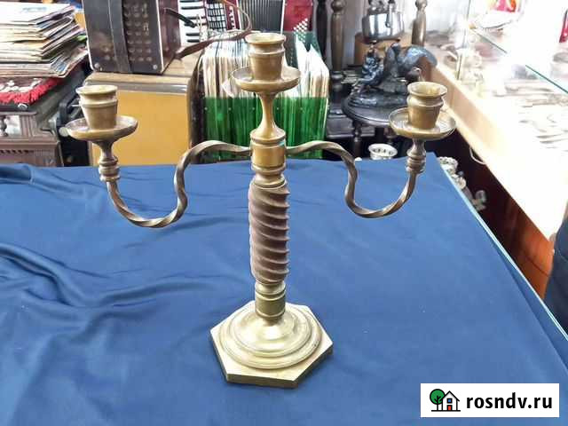 Канделябр на 3 свечи, подсвечник латунь, дерево Чебоксары - изображение 1