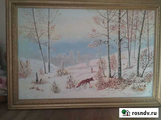 Картина лиса мышкует в зимнем лесу 40 х 56 см с ра Выльгорт - изображение 1