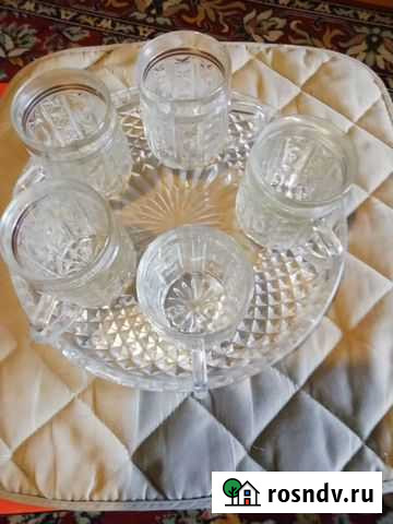 Хрустальные Кружки на хрустальном подносе 5 шт цен Казань - изображение 1