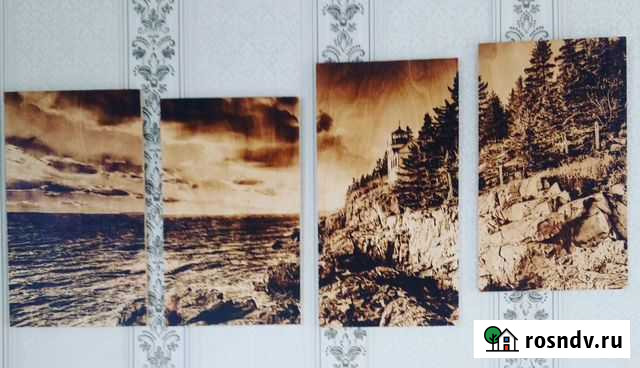 Картина модульная выжженная Морской пейзаж Сочи - изображение 1