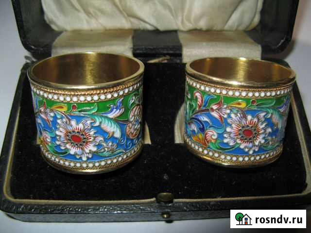 Кольца для салфеток, серебряные с эмалью в футляре Ярославль - изображение 1
