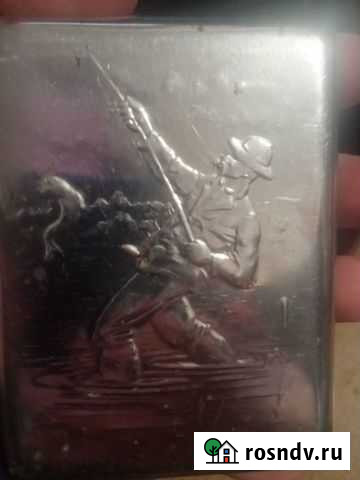 Портсигар антикварный мужичок с удочкой и рыбкой Зарайск - изображение 1