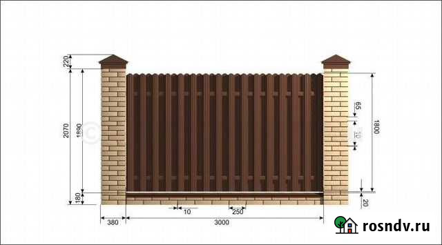 Забор из евроштакетника с кирпичными столбами Ковров - изображение 1