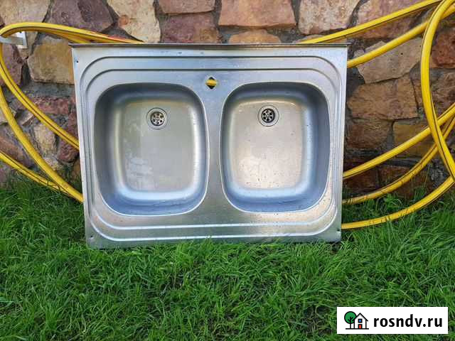 Раковина двойная нержавейка 80 см сифон Лесколово - изображение 1