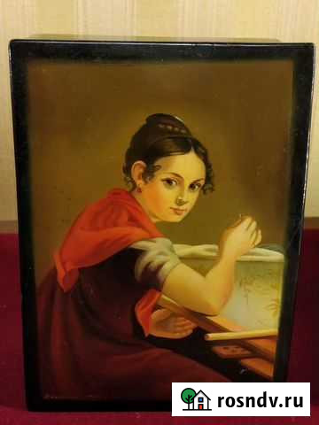 Шкатулка Федоскино вышивальщица СССР Суздаль - изображение 1