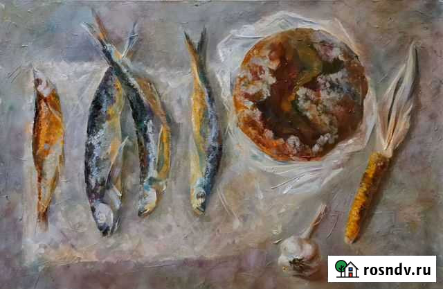 Картина маслом на холсте, натюрморт с рыбами Санкт-Петербург - изображение 1