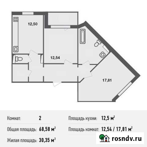 2-комнатная квартира, 69 м², 15/17 эт. на продажу в Островцах Островцы - изображение 1