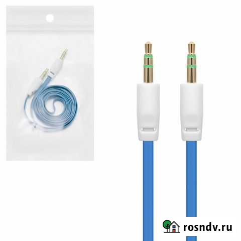 AUX кабель аудио-переходник синий плоский Тюмень - изображение 1