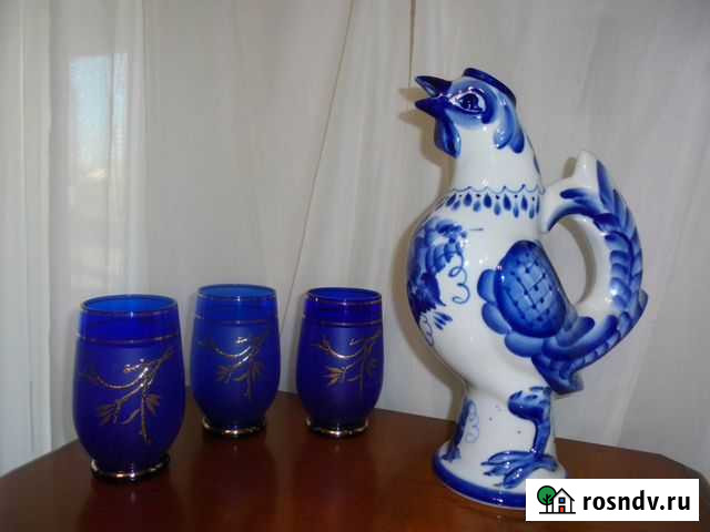 Гжель Кувшин с ручкой Петух 1 л фарфор Рязань - изображение 1