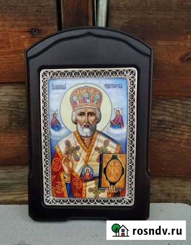 Икона Николай Чудотворец Живопись Эмаль Финифть Борисоглебский - изображение 1