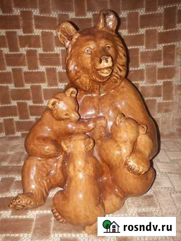 Статуэтка медведь с медвежатами, старая Гжель Тула - изображение 1