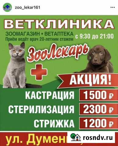 Вызов Ветеринарный врач ветеринарная клиника помощ Ростов-на-Дону - изображение 1