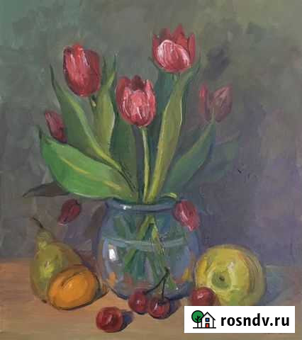 Картина маслом тюльпаны букет тюльпанов цветы масл Ярославль - изображение 1