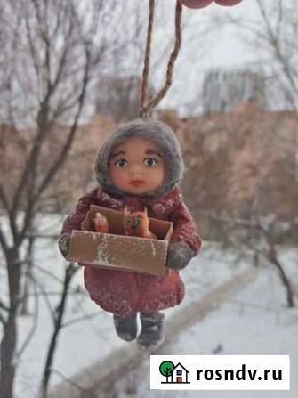 Ёлочная игрушка из ваты (Девочка с кошкой) Ижевск - изображение 1